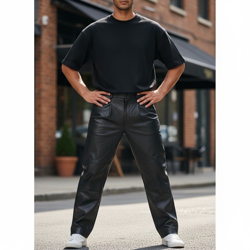 Vintage Raffaelo Leather Pants Mens 31X31‎ Gray Pleated Luxury Regular Straight